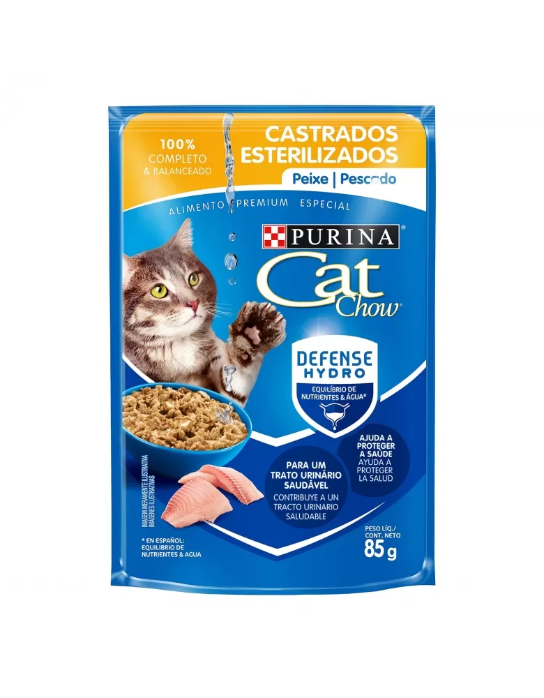 Ração Úmida Sachê Cat Chow Gatos Castrados Peixe Ao Molho 85g