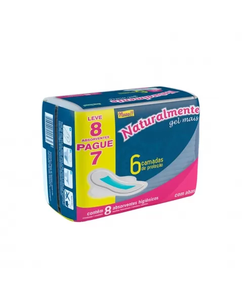 Absorvente Naturalmente Gel Mais Com Abas Leve 8 Pague 7