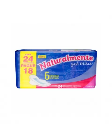 Absorvente Naturalmente Gel Mais Com Abas Leve 24 Pague 18 Unidades