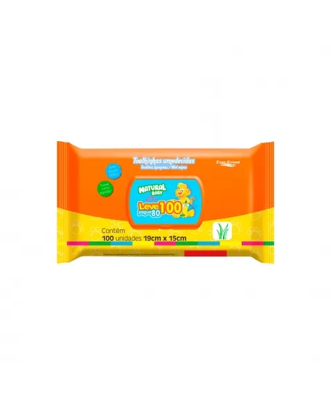 Lenços Umedecidos Natural Baby Wipes - 100 Unidades