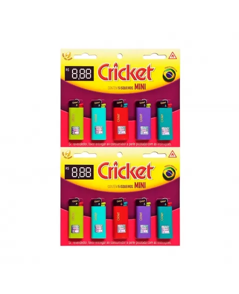 Isqueiro Cricket Aquarela Mini - Cartela Com 10 Unidades