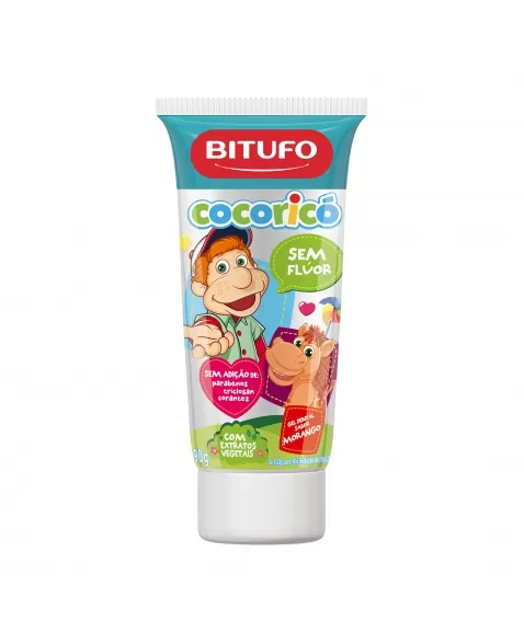 Gel Dental Bitufo Cocoricó Sem Flúor Sabor Morango 90G