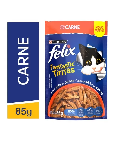 Ração Úmida Felix Sachê Fantastic - Sabor Tiritas Carne 85G