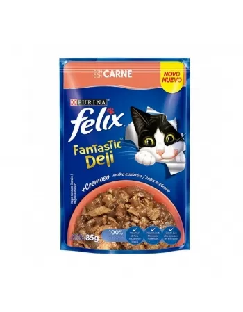 Ração Úmida Felix Sachê Fantastic Deli - Sabor Carne 85G