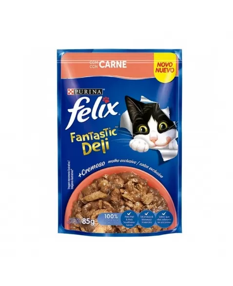 Ração Úmida Felix Sachê Fantastic Deli - Sabor Carne 85G