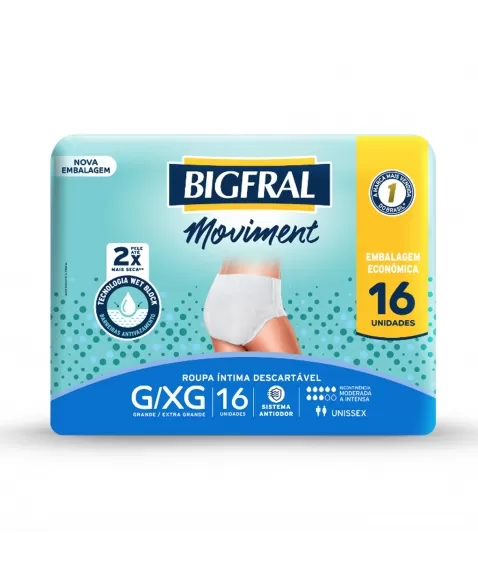 Fralda Bigfral Moviment Roupa Íntma G/Xg - Com 16 Unidades