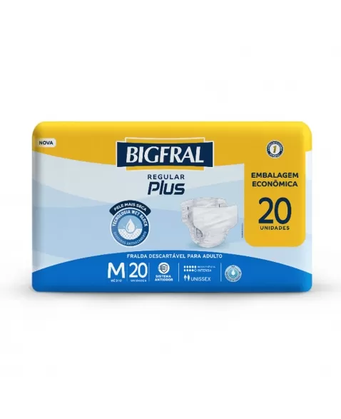 Fralda Bigfral Regular Plus Econômica M - Com 20 Unidades