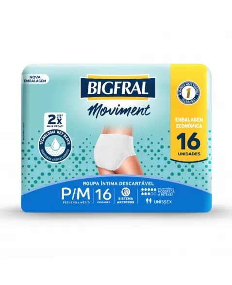 Fralda Bigfral Moviment Roupa Íntima P/M - Com 16 Unidades