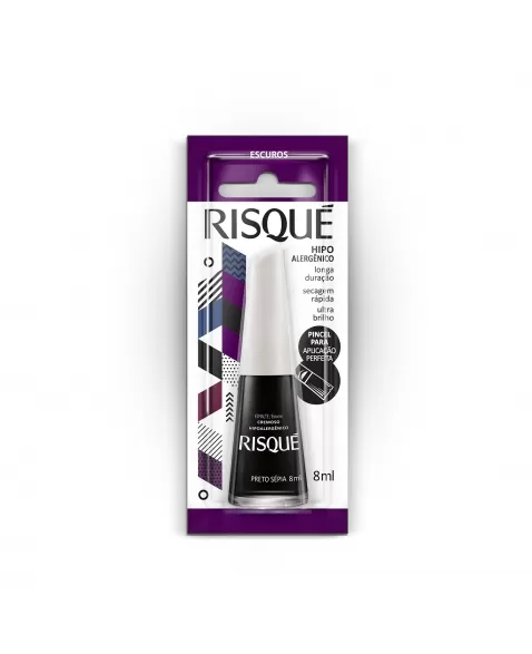 Esmalte Risqué Escuro Cremoso Preto Sépia 8Ml - Caixa Com 6 Unidades Blister