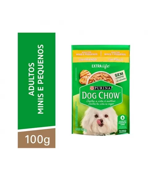 Ração Úmida Dog Chow Sachê Cães Adultos Raças Pequenas - Sabor Frango Extra Life 100G