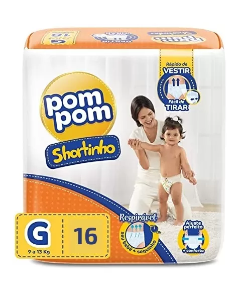 Fralda Pompom Shortinho Jumbinho G - Com 16 Unidades