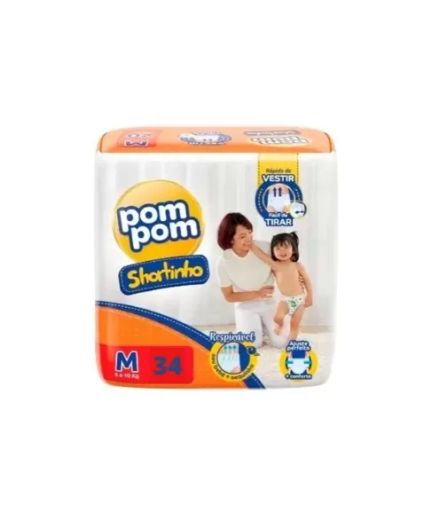 Fralda Pompom Shortinho Jumbo M - Com 34 Unidades