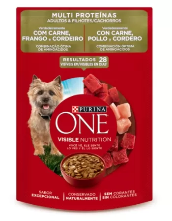 Ração úmida Purina Dog One Para Cães Adultos e Filhotes - Sabor Carne, Frango e Cordeiro 85g