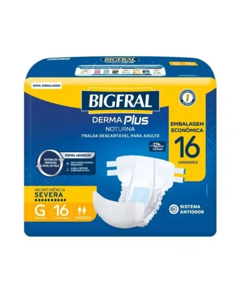 FRALDA BIGFRAL DERMA PLUS NOTURNA ECONOMICA *G C/16