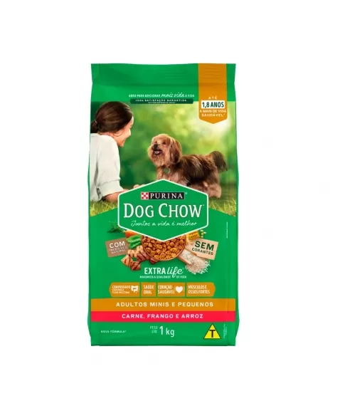 Ração Seca Dog Chow Para Cães Adultos De Raças Pequenas - Sabor Frango E Arroz 1Kg