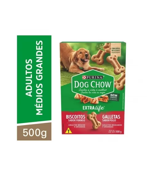 DOG CHOW BISCOITO ADULT MEDIA E GRANDE FRANGO 500G